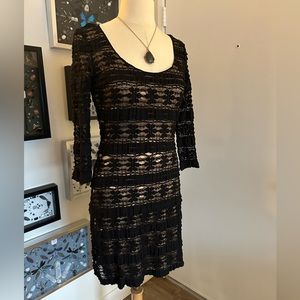 Studio M lace dress with 3/4 sleeves and flesh colored lining fabric